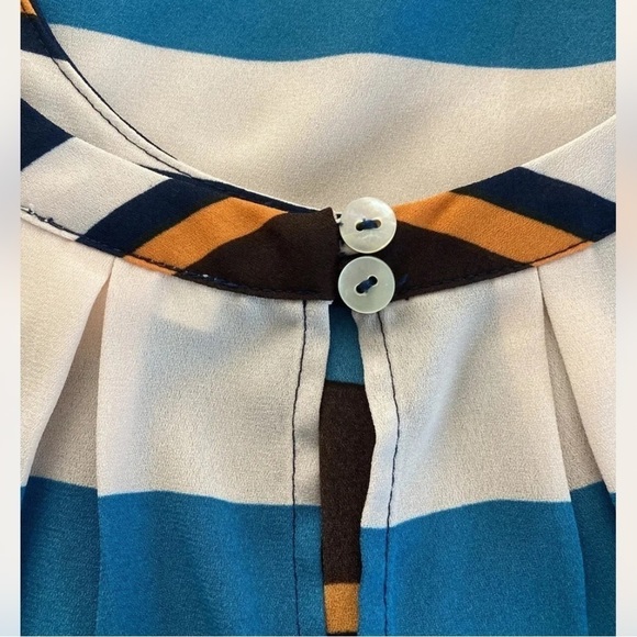 MEADOW RUE Top Anthropologie Peasant Boho Beachstripe Blouse Stripe Blue Xsmall - Picture 9 of 14